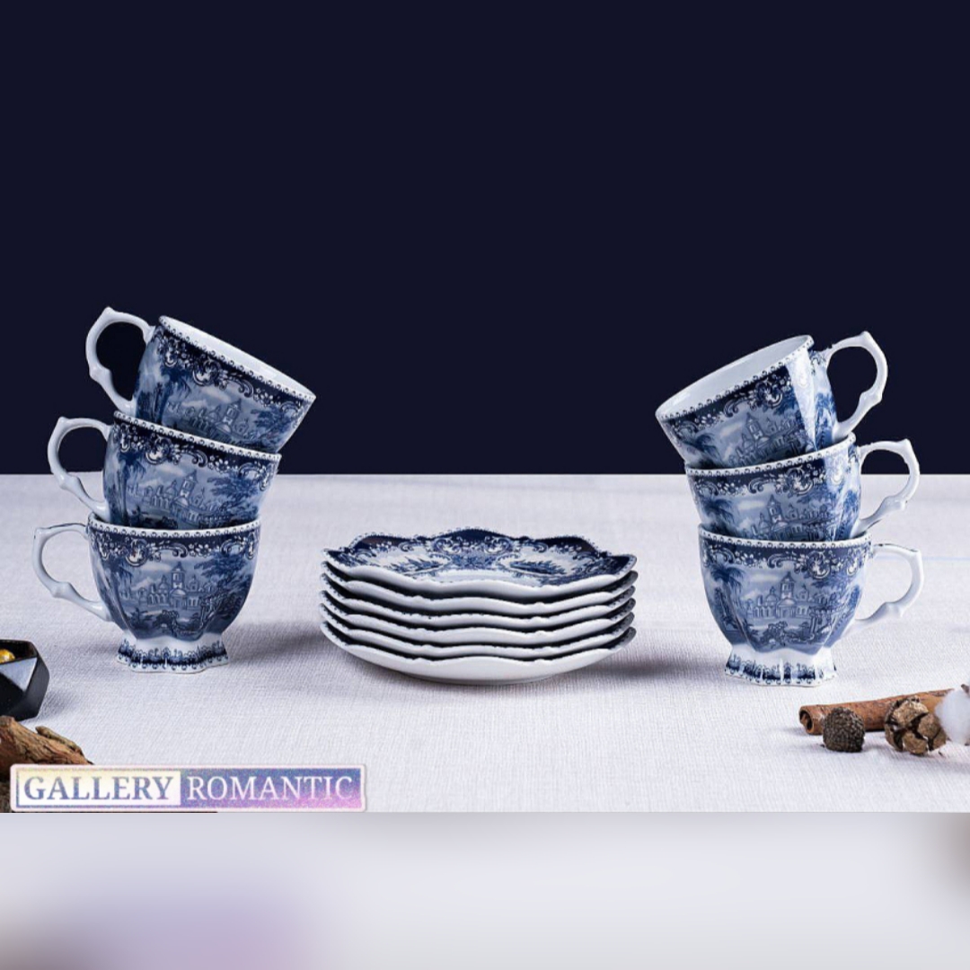 Picsart_25-07-05_14-12-28-261 ست فنجان و نعلبکی چینی باواریا طرح آکسفورد آبی 12 پارچه کد 3012 تی تایم - Image 1