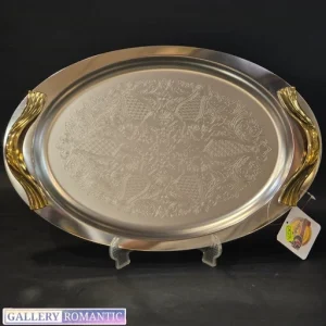 سینی استیل بیضی ارتیستون مدل صدفی دسته طلایی کد 15479