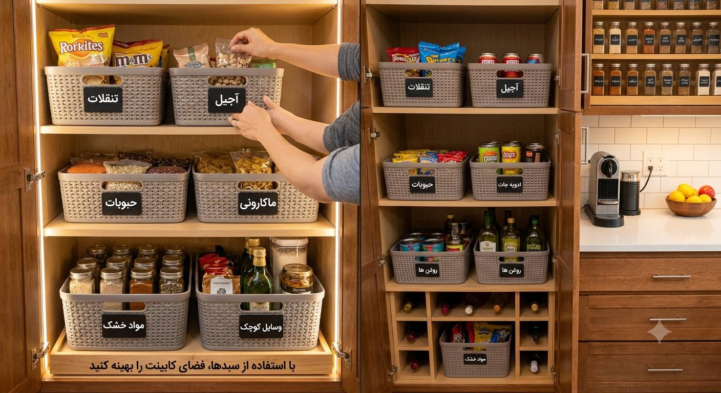 چیدمان سبد داخل کابینت