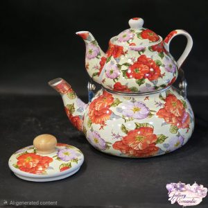 کتری و قوری لوله ای لعابی AAA 2.5 لیتر گلدار