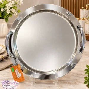 سینی استیل فری کوک گرد ساده بزرگ پایه دار قطر 38 کد 0323